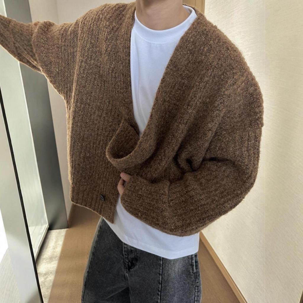 Men's High-End Retro Thick Wool Cardigan - Heavyweight Early Winter Couple's Knit Sweater