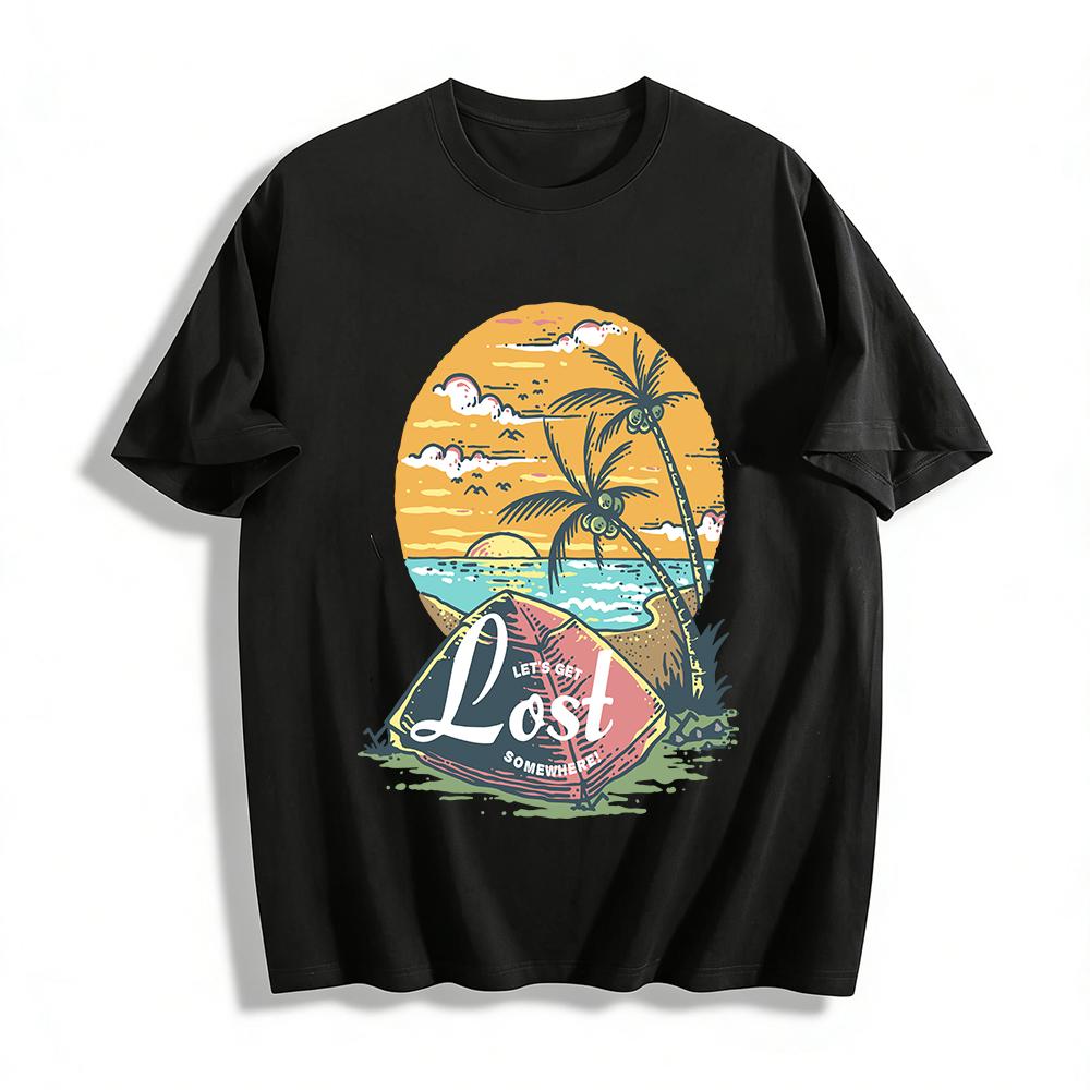 Let s Get Lost Somewhere Beach Camping Graphic Tee Pure cotton T-shirt XXS
