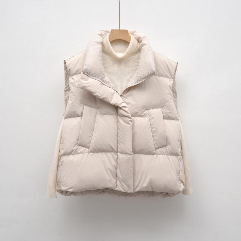 Minimalist Casual Stand-Collar Puffer Vest Women's Short-Length Loose-Fit Down Vest for Fall/Winter