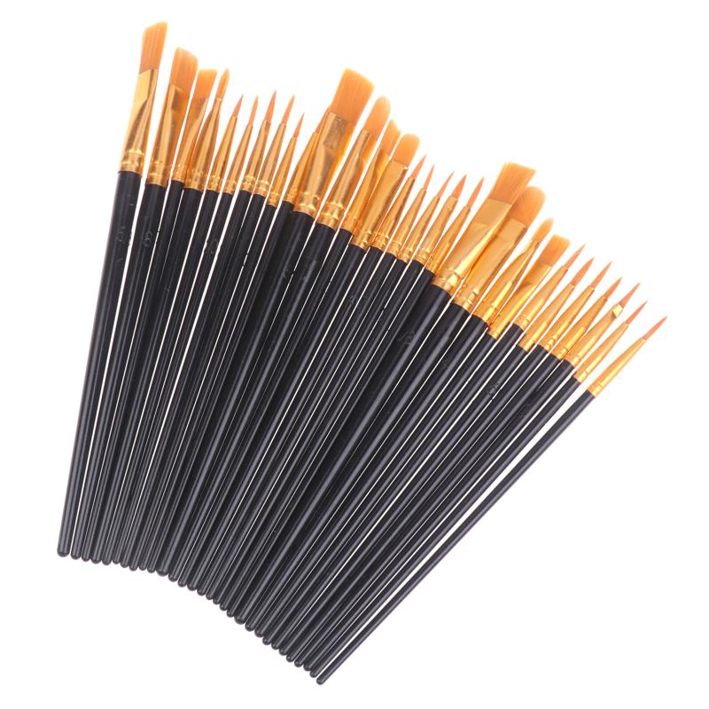 30Pcs Painting Brushes Set Art Round Flat Hair Nylon Hair Paint Brush Pen For Oil Acrylic Watercolor School Art Supplies