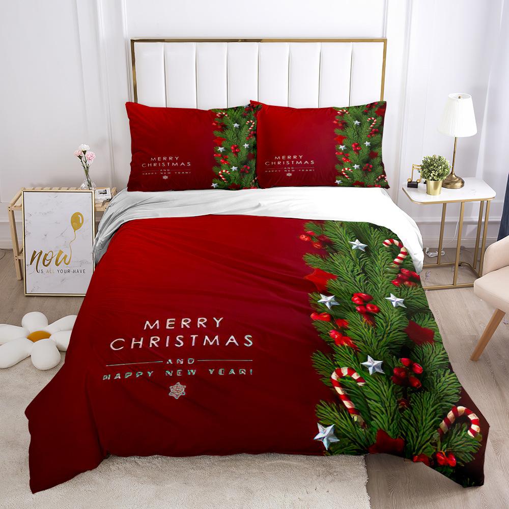 Christmas Series Quilt Cover Pillowcase Digital Printing Three-Piece Set, Bedding