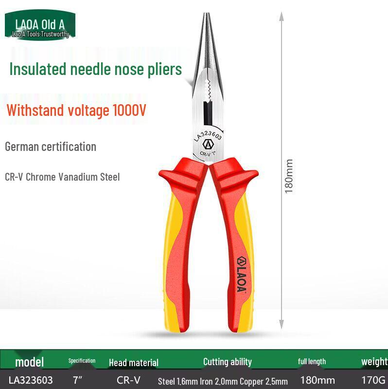 VDE Certified 1000V Insulated Electrician Pliers - Combination, Wire Cutters, Needle Nose, and Angled Pliers