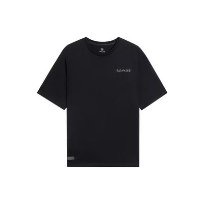 Wade Series Logo Embroidered Round Neck Short Sleeve T-Shirt Unisex Tops Black AHSS805-1