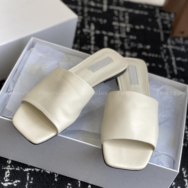 

Summer Fashion Slippers Women Genuine Leather Flats Square Toe Slides Concise Design Solid Elegant Casual Beach Holiday Shoes 35