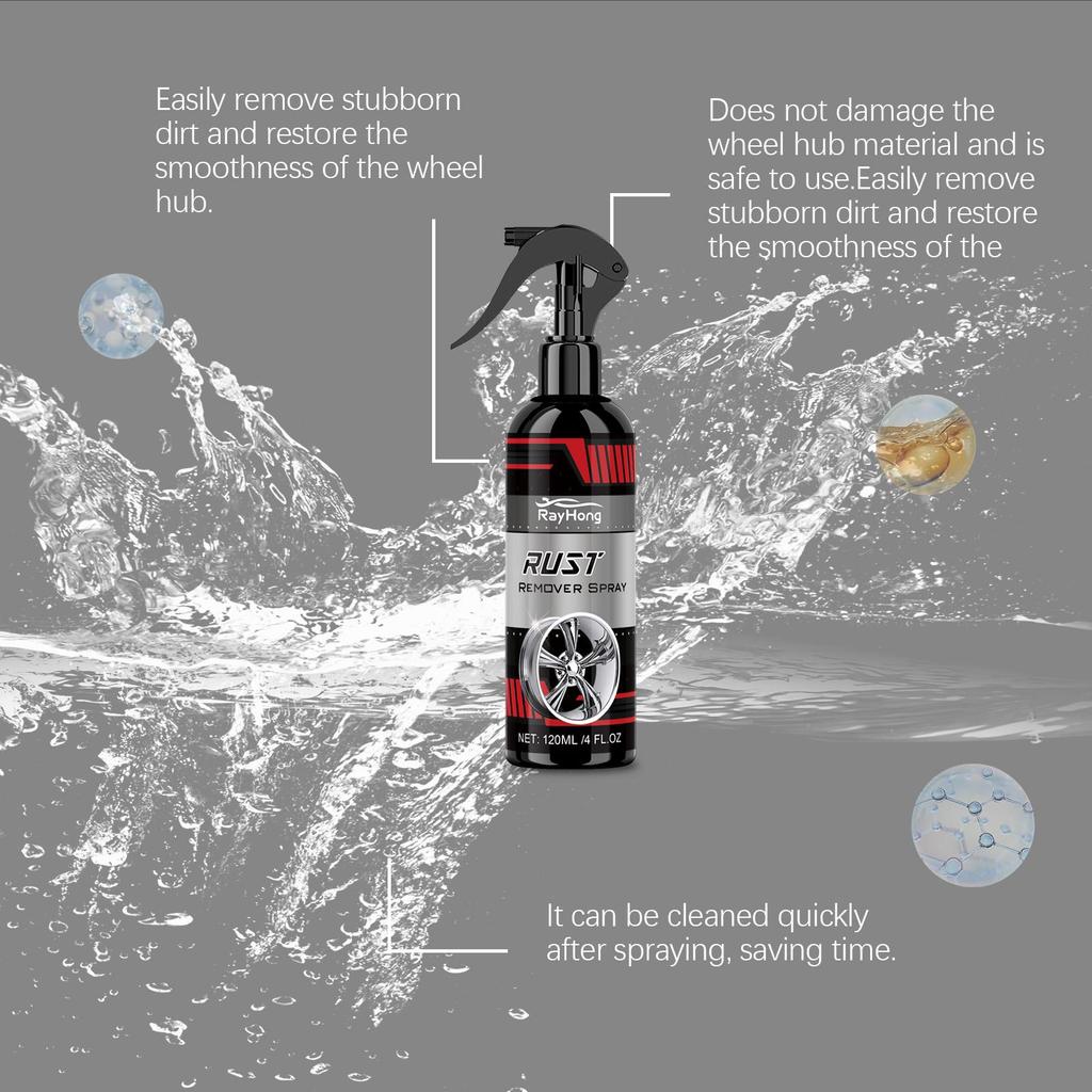 RAYHONG Spray do usuwania rdzy i czyszczenia kół 120ml - Usuwanie rdzy z opon samochodowych, Polerowanie, Odnawianie i Czyszczenie - Skuteczny odplamiacz