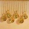 Gold Titanium Steel Round Double-Sided Wearing 12 Constellation Necklace Women'S Light Luxury Collarbone Chain Pendant