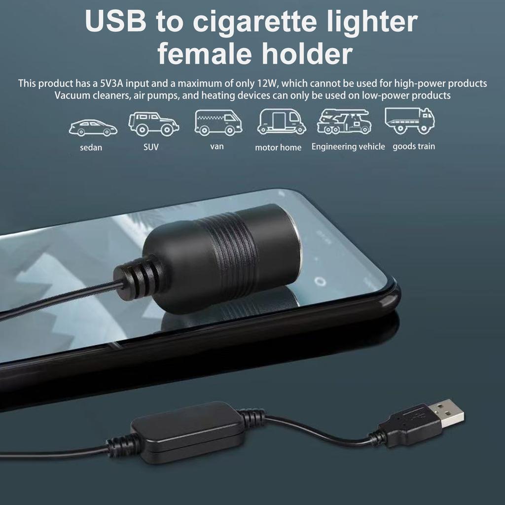 USB A Male To 12V Car Lighter Socket, USB 5V To 12V Step Up Lighter Adapter, For Dash Cam, GPS, Car LED Light Strips, And Other Automotive Electronics