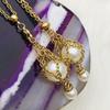 Natural Crystal Holder Necklace Colorful Stone Mesh Pocket Pendant Choker Adjustable Chain Neckchains for Women Girl