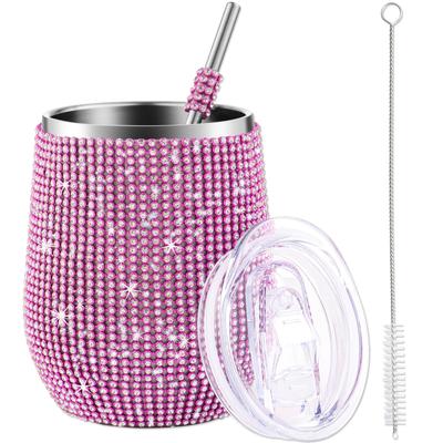 12oz Shiny Diamond Tumbler Wein Bierbecher Vakuum Thermo Champagnerbecher Tasse Edelstahl mit versiegeltem Deckel Party Brautjungfer Geschenk