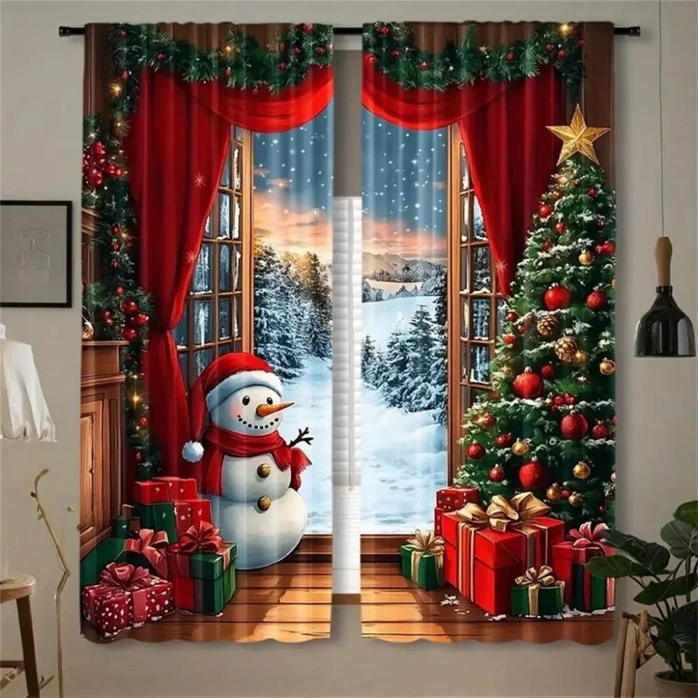 Set Of Santa Claus Christmas Drapes Digital Print Rod Pocket Design 100 Polyester Perfect For Living Area Kitchen Area Bedroom