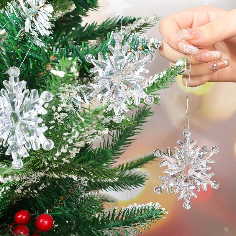 Christmas Acrylic Snowflake Pendant Transparent Crystal Snowflake Xmas Tree Hanging Ornaments DIY Home New Year Party Decoration