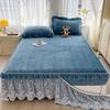 Warm Peach Velvet Clip Skirt Three-Piece Princess Style Lace Bedspread Thickened Short Plush Anti-Slip Mattress Protector Dream Bedding Set