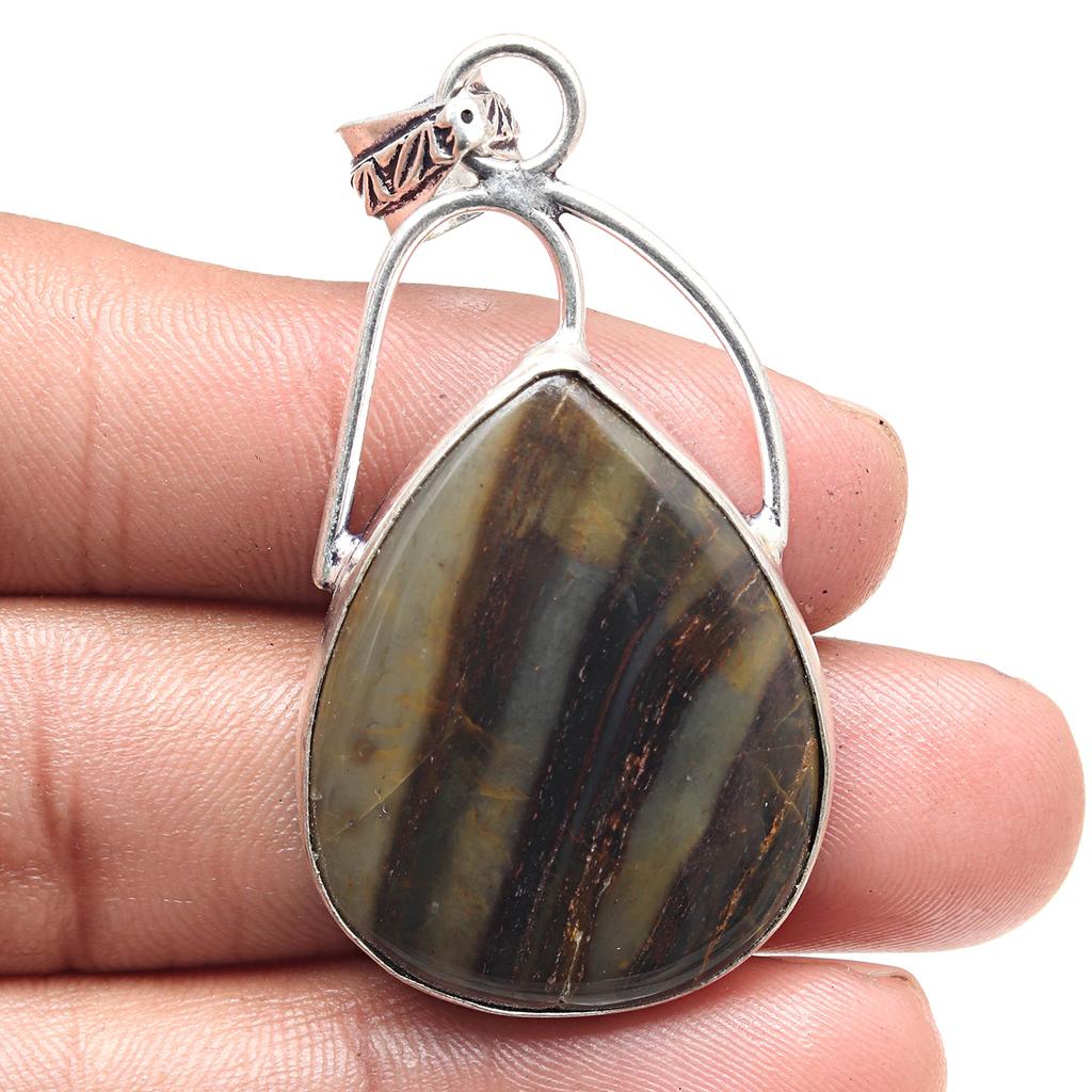 Pendant Owyhee Blue Opal Gemstone Valentine'Day Ethnic Silver Jewelry 2.25"