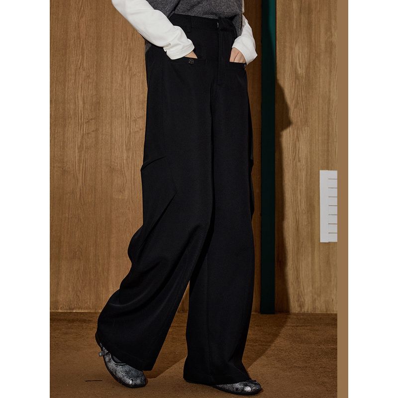Coolhut Retro American Style Black High-Waisted Straight Wide-Leg Women's Loose Slimming Casual Pants Winter New Long Pants