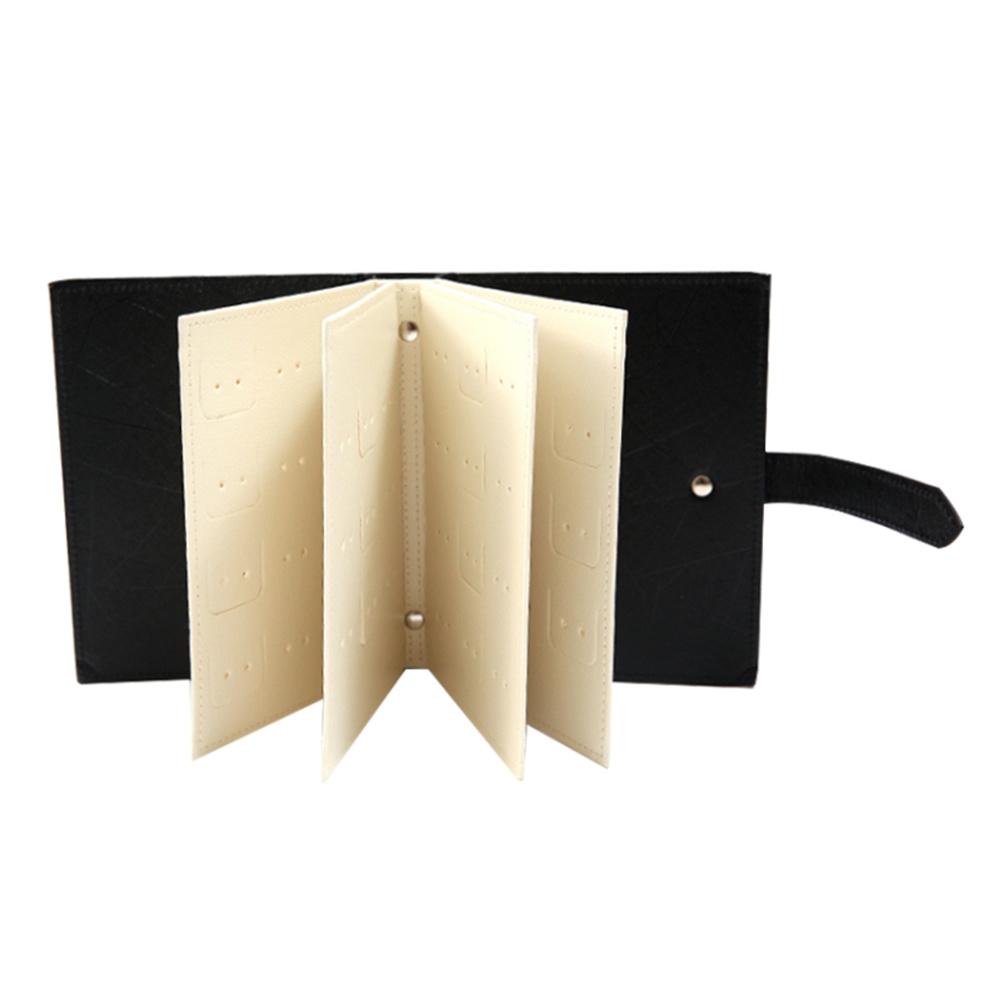 

Portable Ear Studs Storage Case Jewelry Organizer Book Travel PU Leather Earrings Holder Black