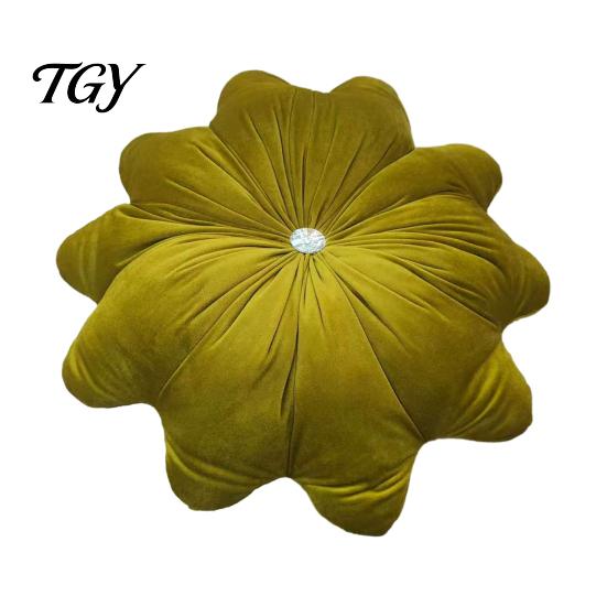 Decorative Throw Pillows for Girls Room Flower Pillow, 18 Inch Floral Cushion, Velvet Round Soft Sofa Pillow with Rhinestone Accent Couch Bed