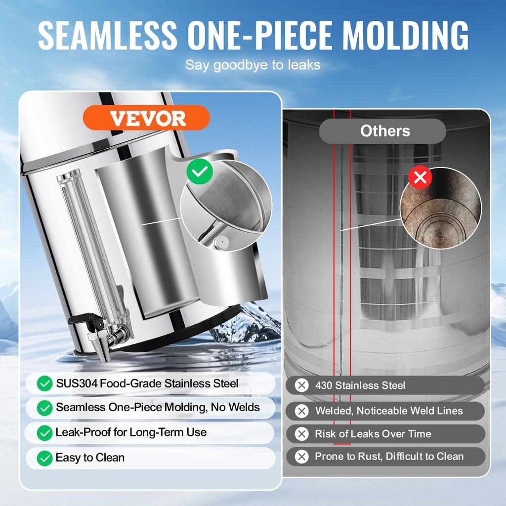 VEVOR Gravity-fed Water Filter System, 2.25G 304 Stainless-Steel Countertop System, Water Filtration System, Reduces Lead and Up To 99% of Chlorine