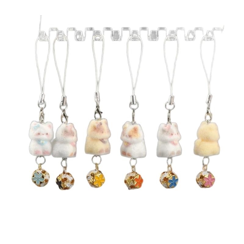 Lovely Cats Flock Design Soft Flocking Keychain Phone Charm for Keys Stylish Sturdy Accessory
