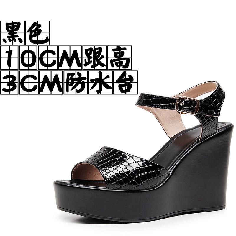 6cm 8cm 10cm Small Size 33-43 Comfortable Thick Platform Wedges Sandals 2025 Summer High Heels Shoes Bright Leather for Office