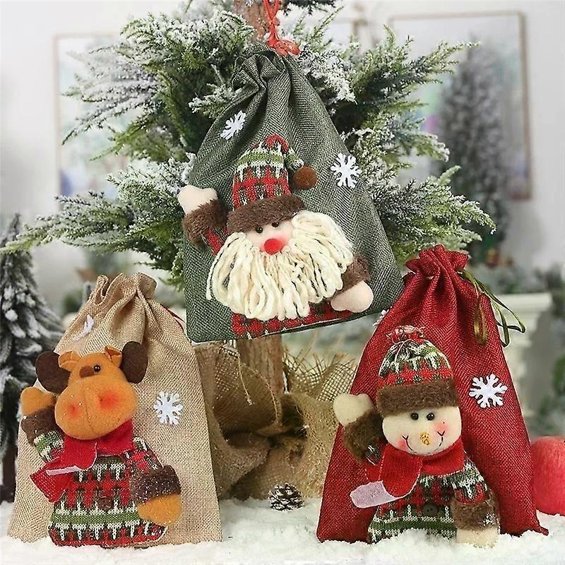 Large Candy Christmas Bags New Year Holiday Cartoon Apple Stockings Christmas Decorations for Home Linen Drawstring Gift