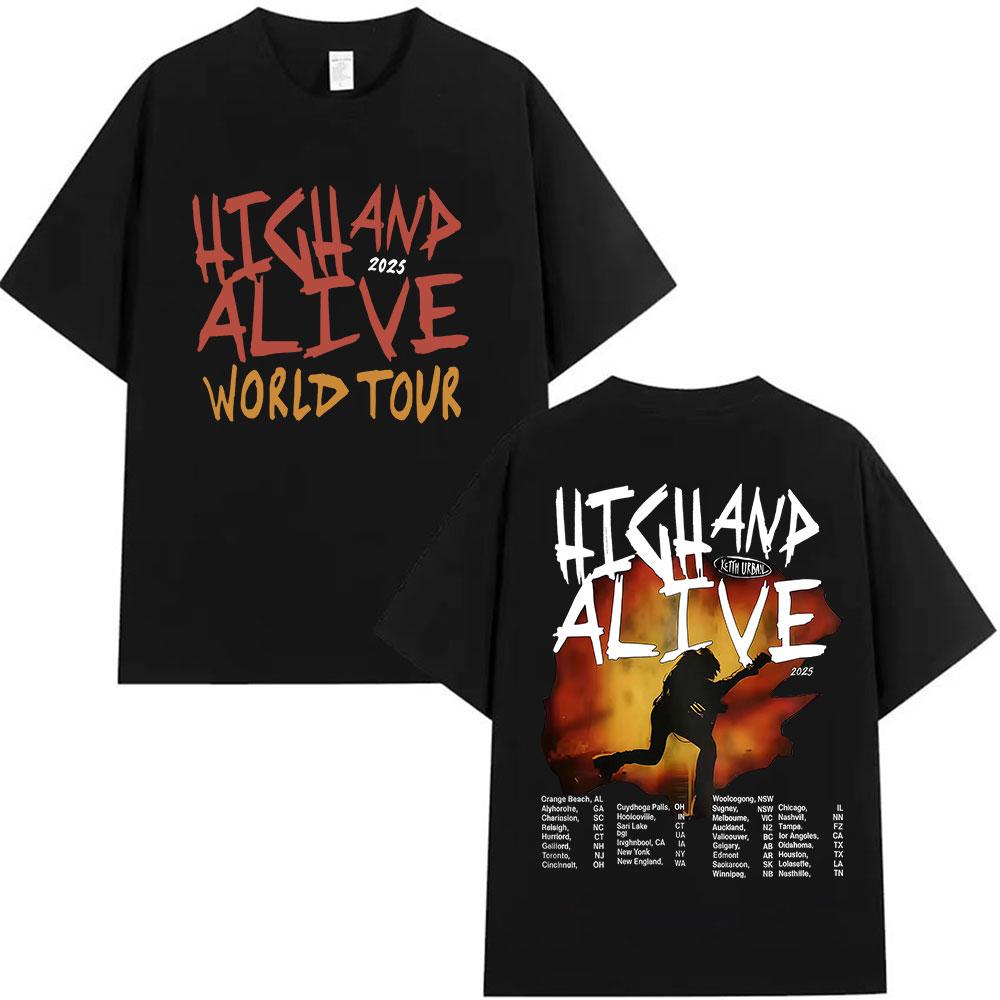 2026 Vintage Keith Urban High and Alive World Tour Tshirt Mens Hip Hop Gothic Cotton Short Sleeve Fans Gift Streetwear