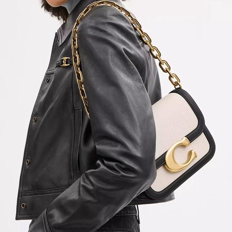 Coach Idol Tasche 21 Mode Logo Canvas und Leder Crossbody Umhängetasche Kleine Damen Taschen Messing Steinsalz Schwarz CR671-B4WRL