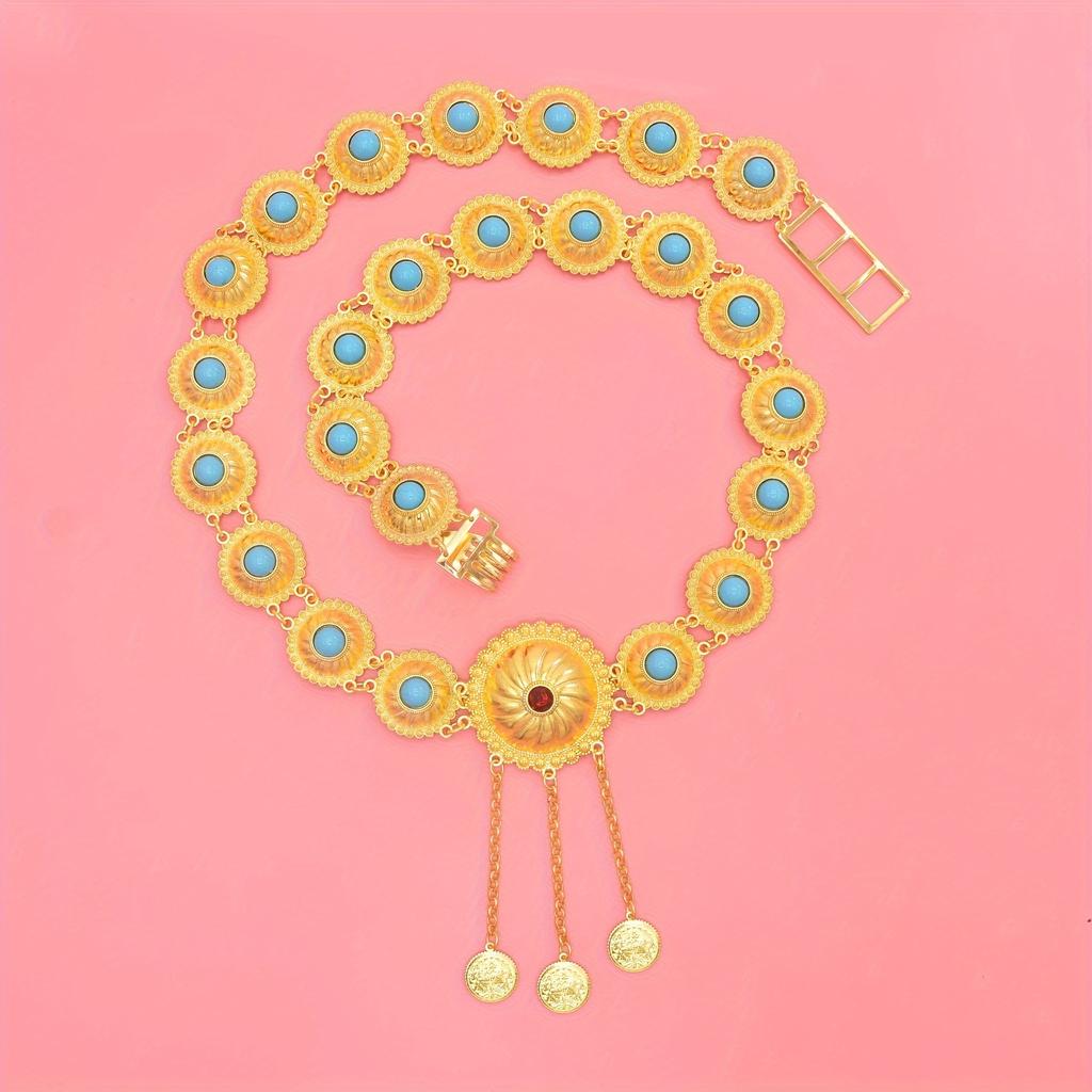 Elegante Bohème-Taillenkette im Vintage-Stil, Legierung Synthetischer Edelstein Golden Runde Scheibe mit Quaste Taillenkette Körperkette Schmuck