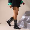 Super Fire Thick Heel Versatile Western Cowboy Embroidered Martin Boots Retro Medium Tube Square Head Sleeve Knight Boots