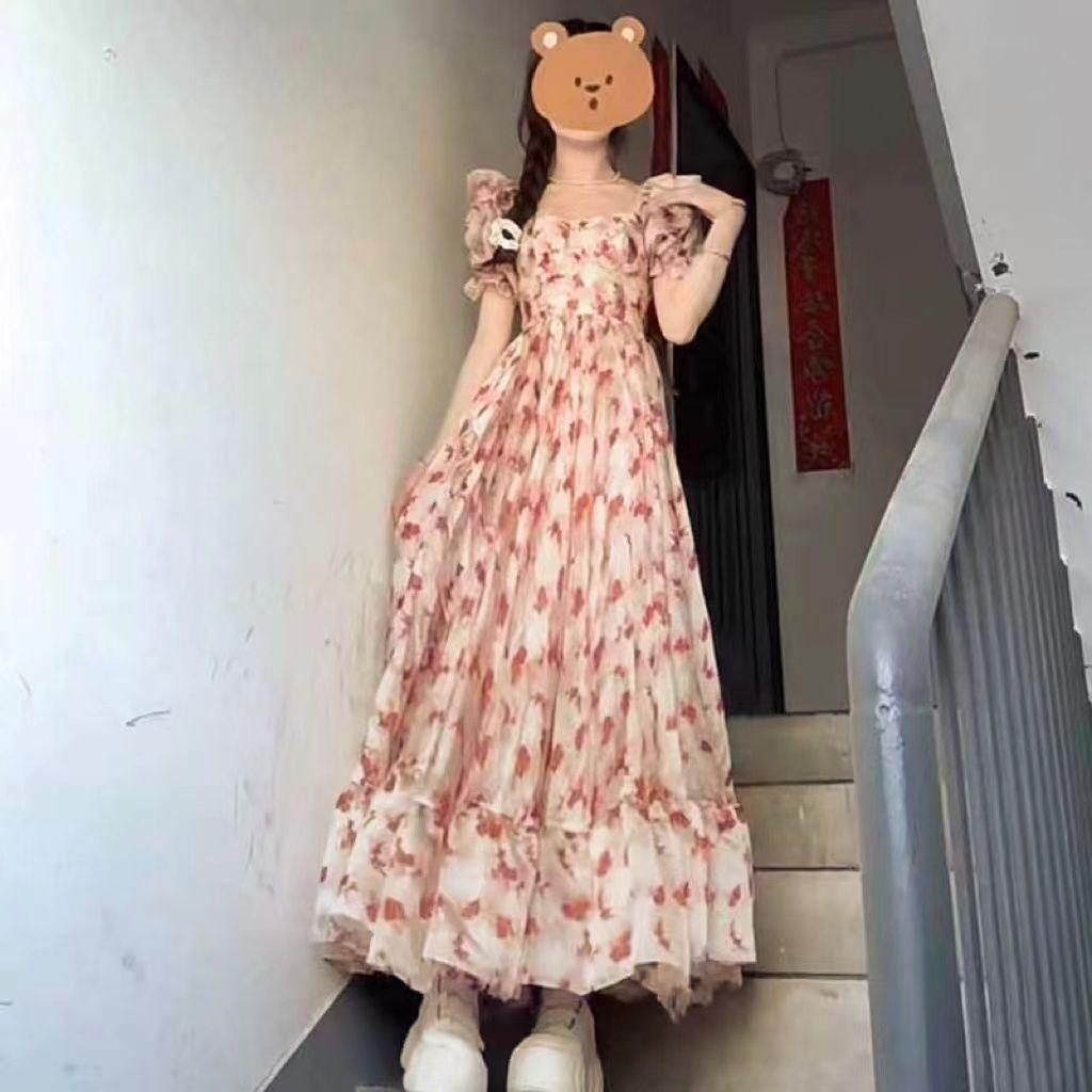 Sweet and gentle college style French style exquisite floral dress female student summer new high-end swing dress