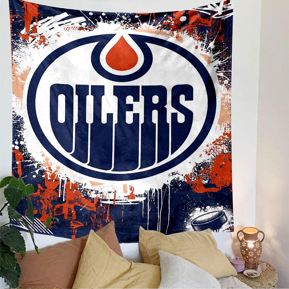 Edmonton Oilers Logo Tapestry Wall Hanging, NHL Hockey Team Emblem Poster, Sports Wall Decor for Bedroom Living Room Dorm
