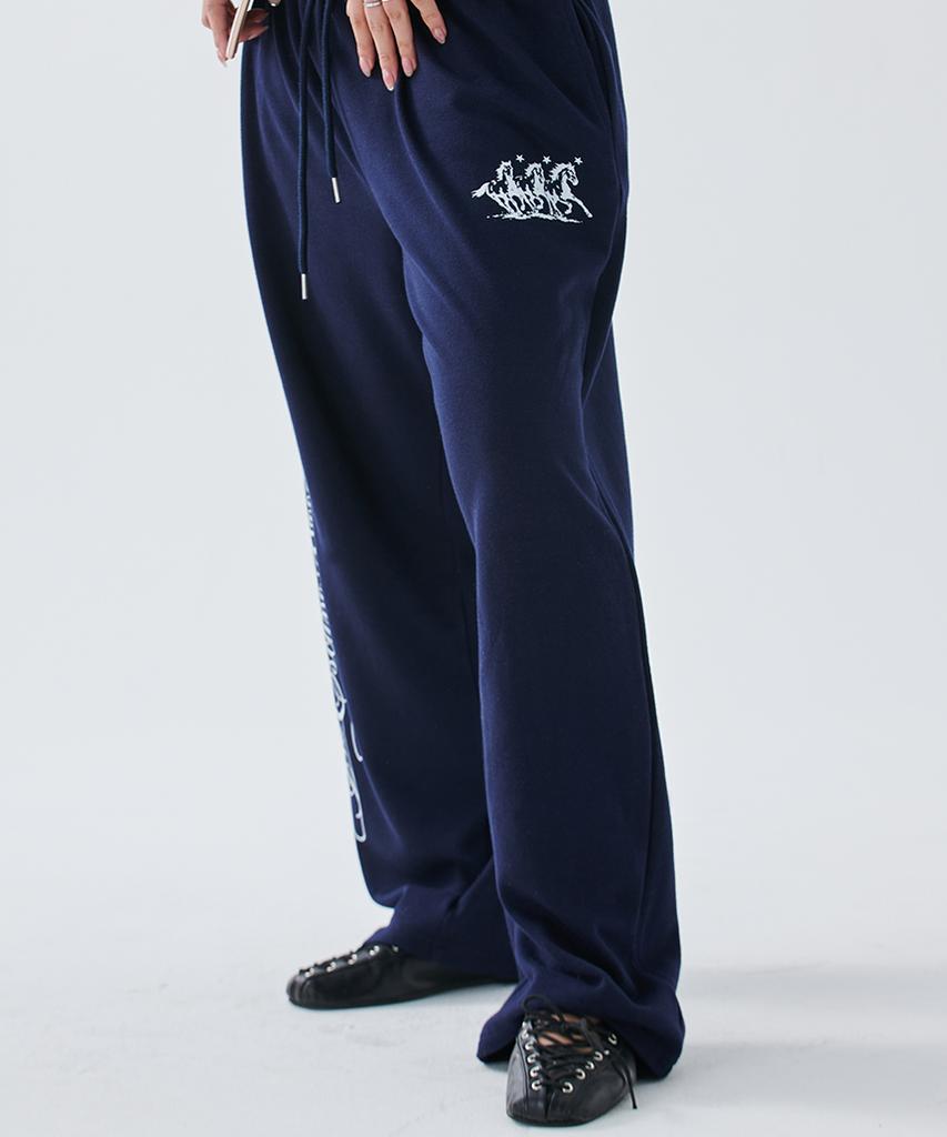 ESCAPEFROM [Escf X Hot Today] Horse Lettering Color Block Folding Sweatpants Navy