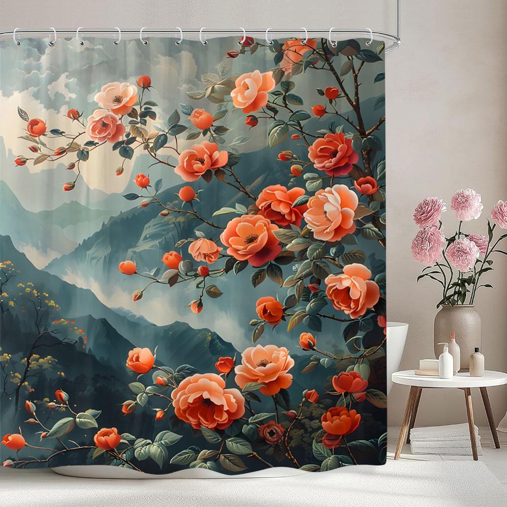 Beautiful Botanical Floral Shower Curtain Green Leaf Multicolour Flower Watercolour Style Art Home Shower Curtain Bathroom Decor