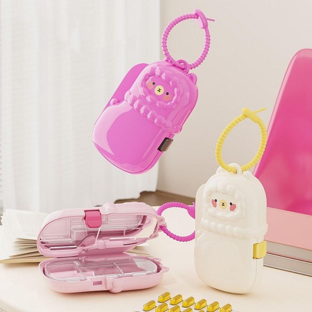 Cartoon Alpaca Medicine Storage Box Moisture-Proof Large Capacity Mini Pill Case Sealed with Lanyard Pill Organizer