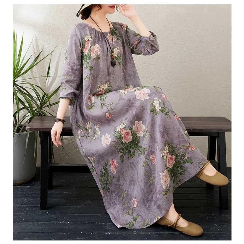 2025 Round Neck Minimalist Long Sleeve Extra Long Dress Resort Style