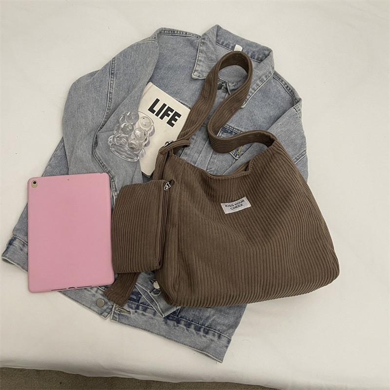 Corduroy Shoulder Bag Women Large Capacity Crossbody Tote With Magnet Soft Urban Style Daily Use