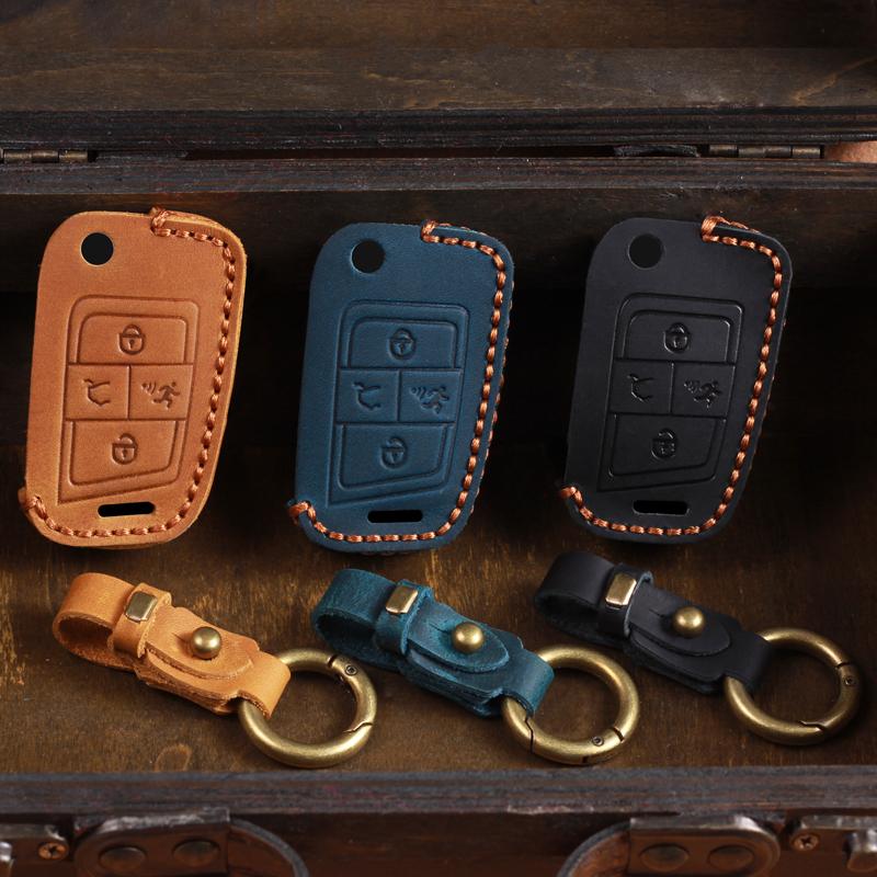 Leather Car Key Case For Vw Volkswagen Golf Vii Mk7 Gti Jetta 4 Buttons Flip Keychain Hoder Remote Control Fobs Protector Cover