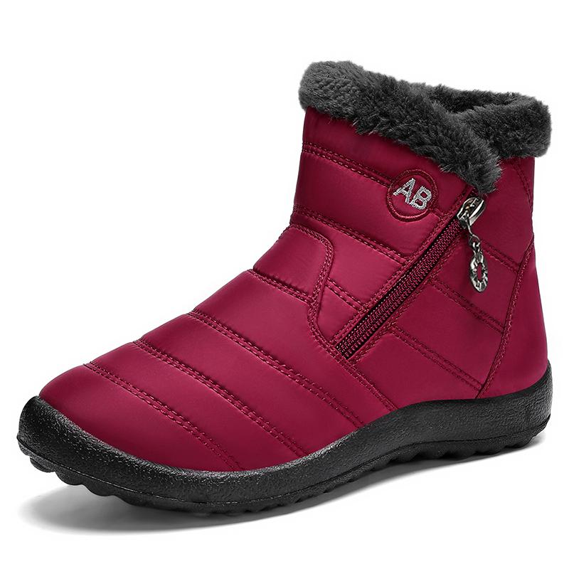 Fashion New Winter Warm Women's Snow Boots with Side Zipper Non Slip Waterproof Ankle Boots Woman Plus Size Faux Fur Lined Cotton Shoes