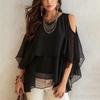 Women's Fashion Casual Chiffon Blouse with Shawl, Mid Length, Round Neck, Lightweight Top