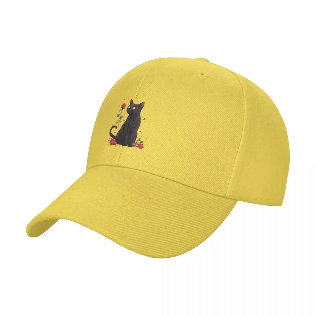 New Black Cat with Rose Baseball Cap Luxury Caps Beach Snap Back Hat Unisex Womens