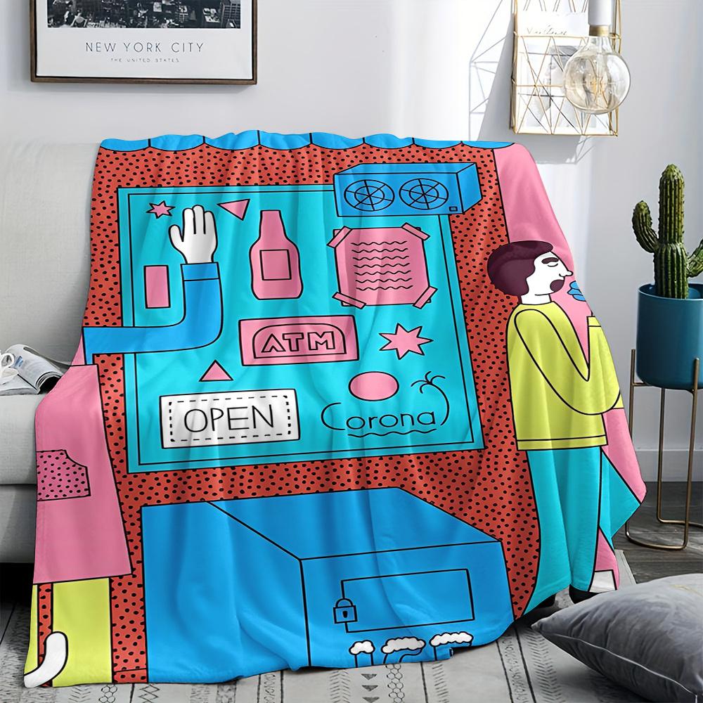 Retro Pop Art Flannel Throw Blanket – Vibrant Wall Sign Design, Soft Cozy Fleece for Couch, Bed, Office & Travel
