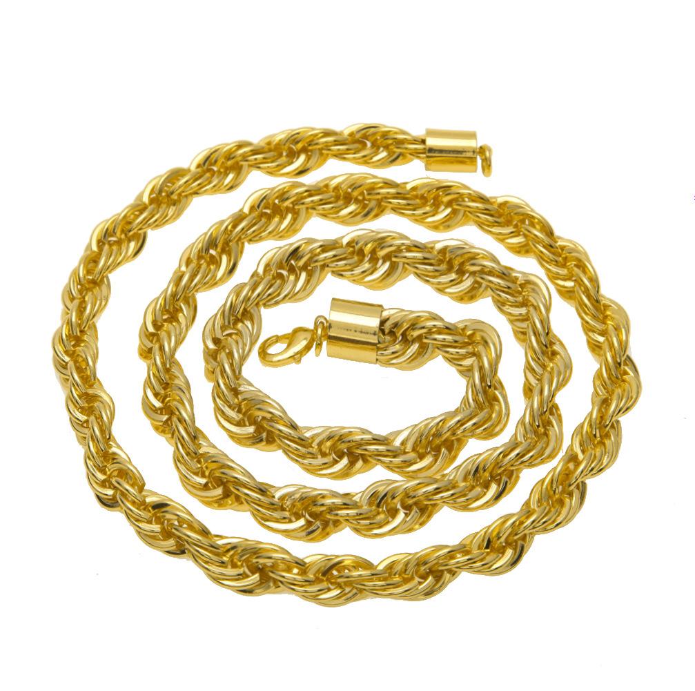 Men's Hip Hop Gold Plated Necklace Premium Sense 1cm Thick Twist Necklace Twist Rope Chain
