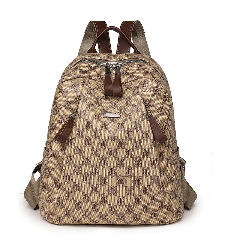 

Женский кожаный рюкзак, дорожная сумка большой вместительности с принтом в клетку хаки