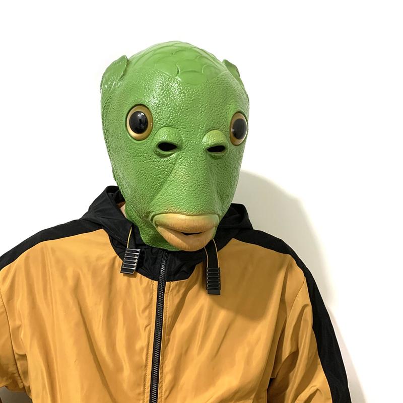Halloween Skräck Rolig Fiskhuvud Huvudbonad Grön Mask Monster Halloween Skräck Cosplay Festmask