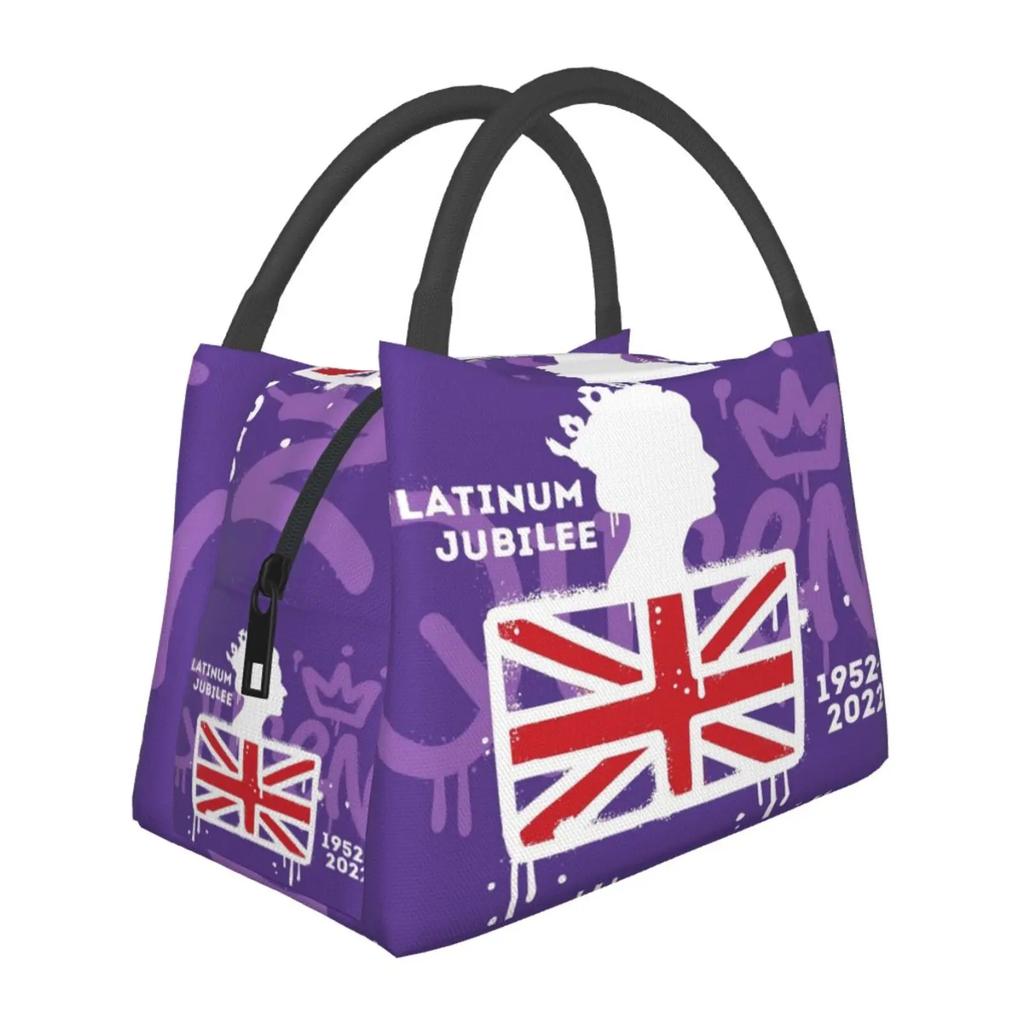 Queen Elizabeth II Flag Insulated Lunch Bag Amulet Cooler Thermal Lunch Tote Office Picnic Travel