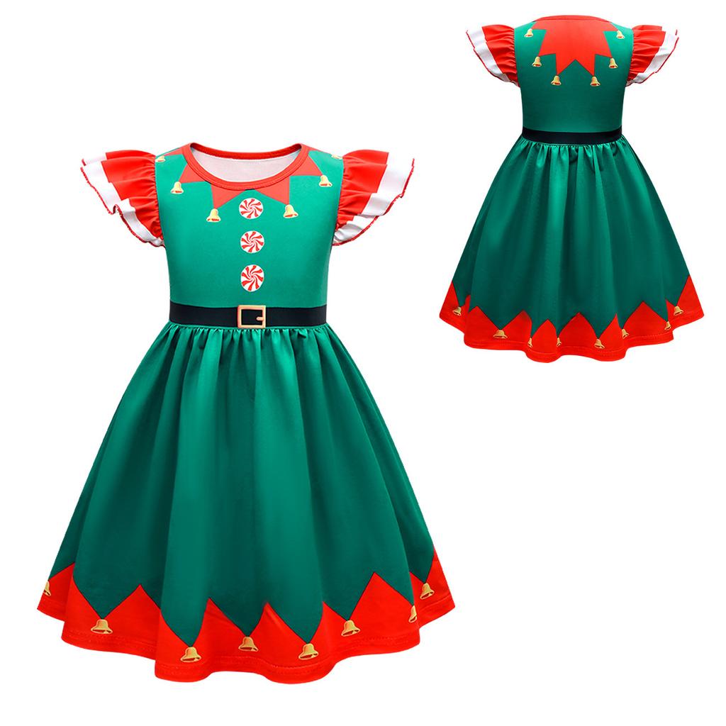 New Christmas Cosplay Children's Performance Dress Flying Sleeves Fashionable Cute Comfortable Casual Fun Striped Children Dress