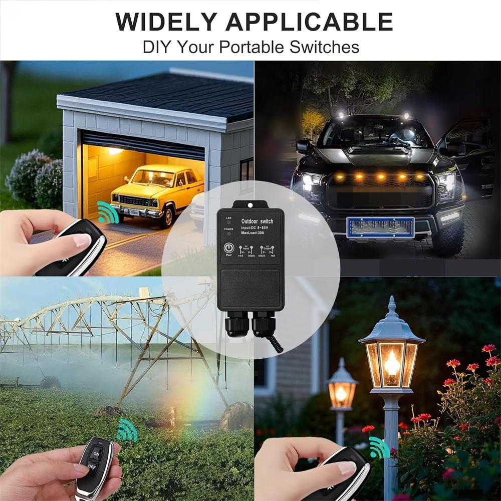 12V Heavy Duty Remote Control Switch IP67 Waterproof DC8-80V 30A Relay Wireless