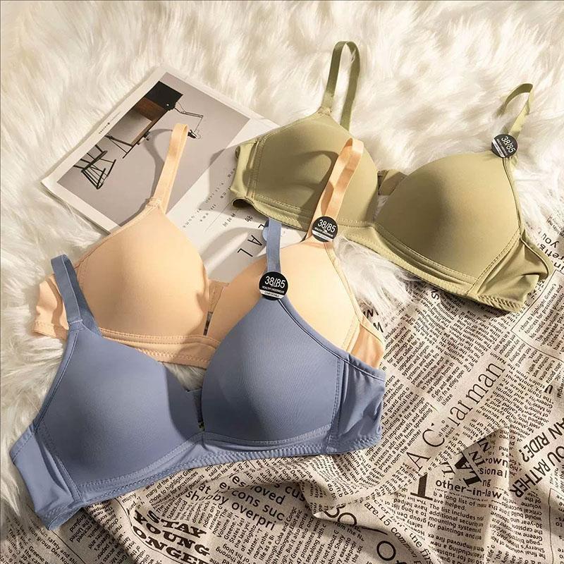 Simple Triangular Cup Deep V Seamless Bra Ladies' Small Breasts Gathered Together Smooth Surface Without Steel Ring Lightweight Bra