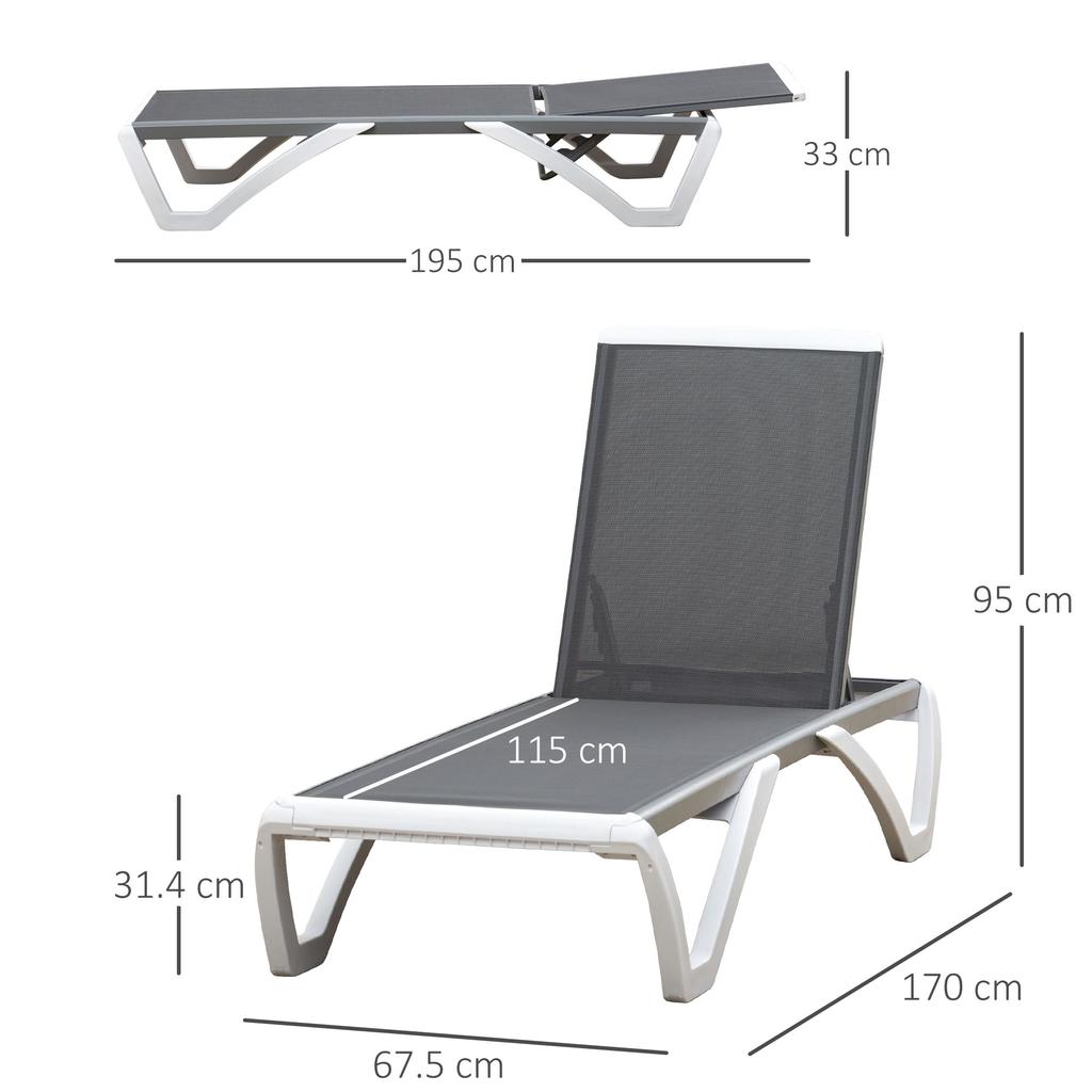 Aluminium Frame Sun Lounger With Adjustable Back Grey