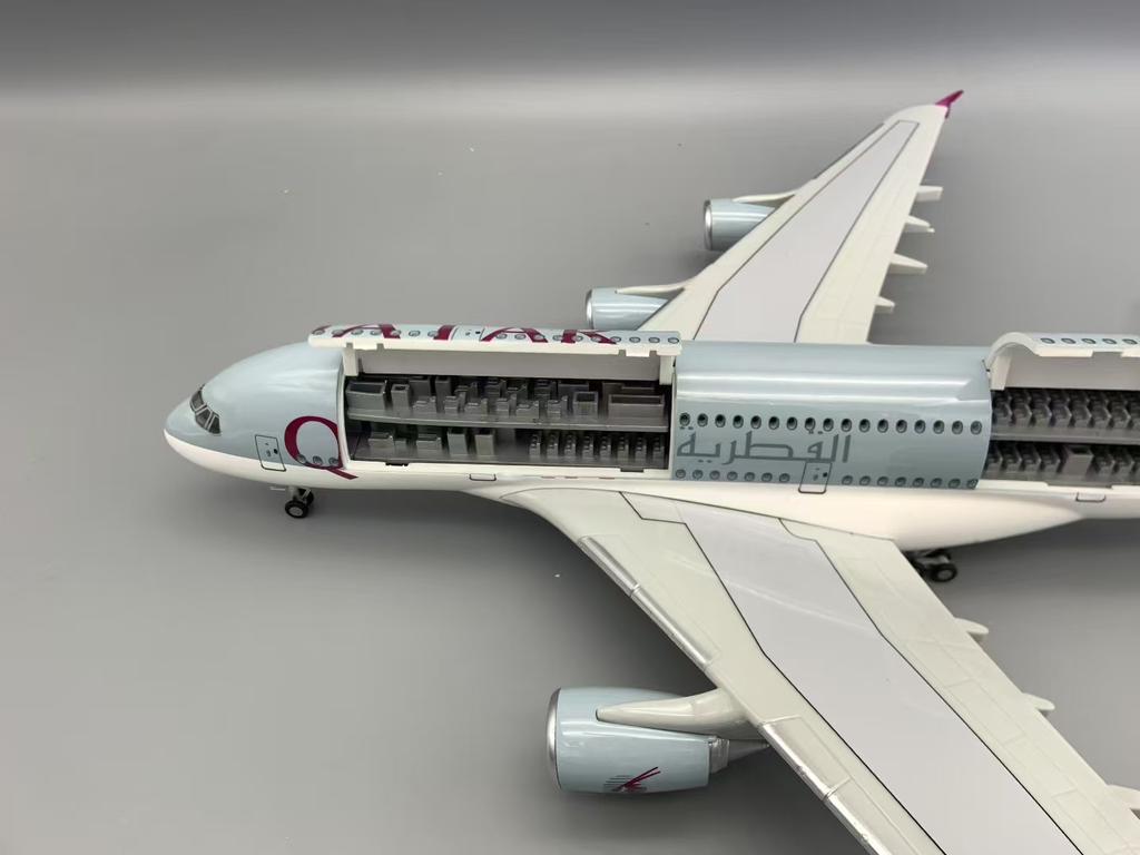 New 1:160 Scale Model Qatar A380 Airways Resin Openable Cabin Door Airplane With Light Landing Gear Collection Display Fans