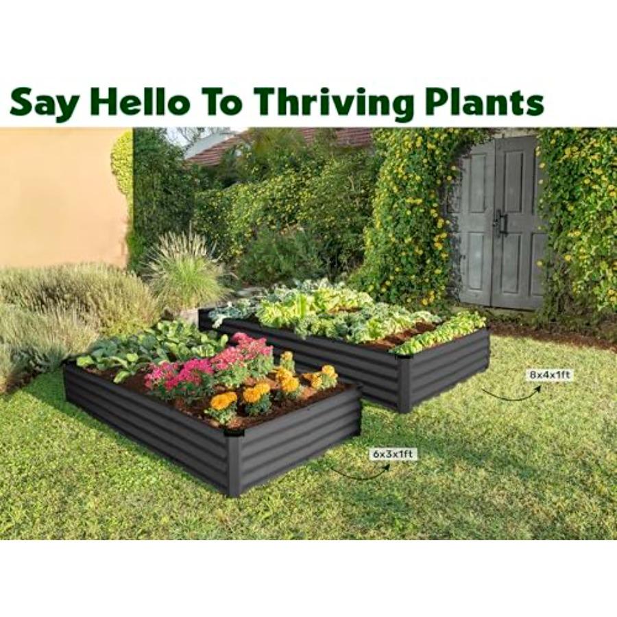 Galvanized Raised Garden Beds Outdoor 8×4×1 Ft Planter for Gardening Vegetables Flowers Large Metal Garden Box with Patented To